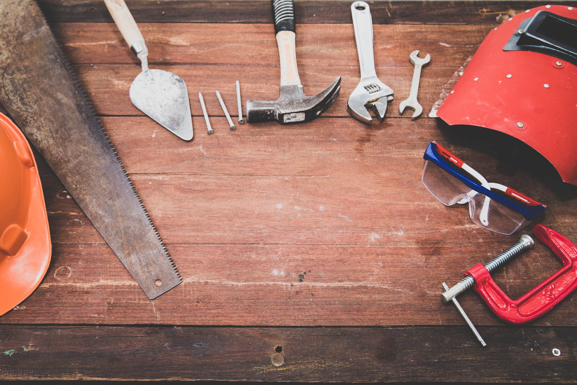 flat lay photography of hand tools